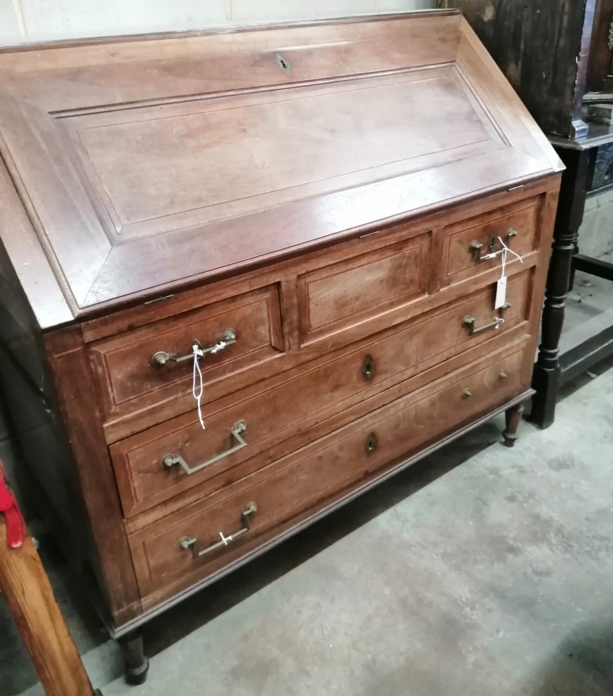 A late 19th century Italian walnut bureau, width 115cm, depth 58cm, height 108cm *Please note the sale commences at 9am.
